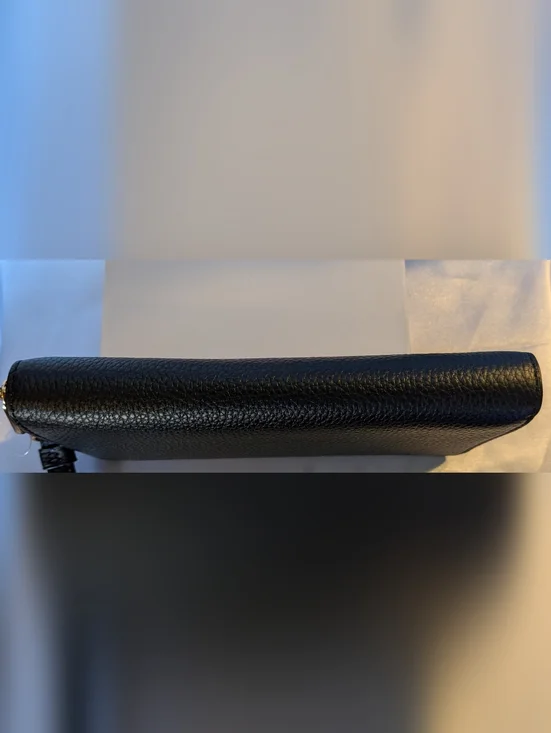 New! Coach Black Pebble Leather Large Zip Around Wallet - Picture 3 of 6